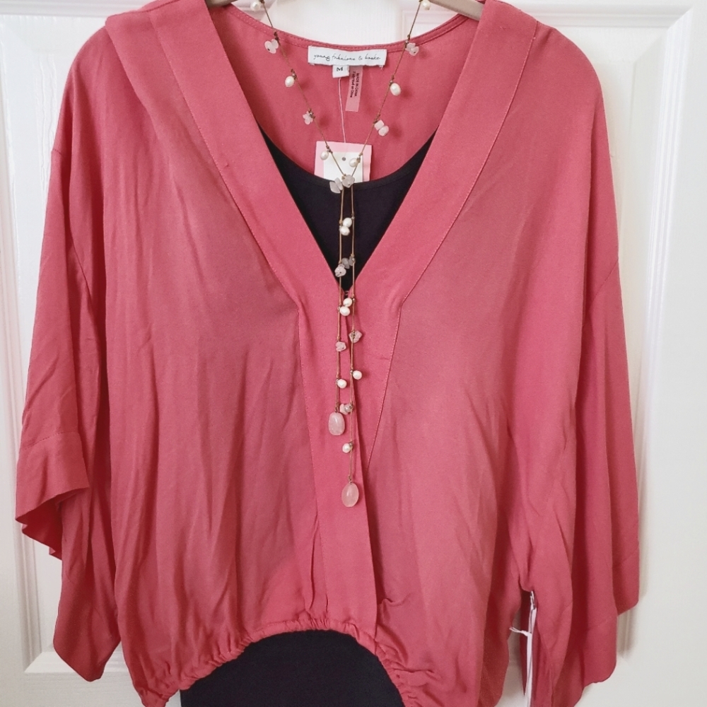 NEW Young Fabulous & Broke Coral Pink Loose Fit Kimono Sleeve Blouse Women's M